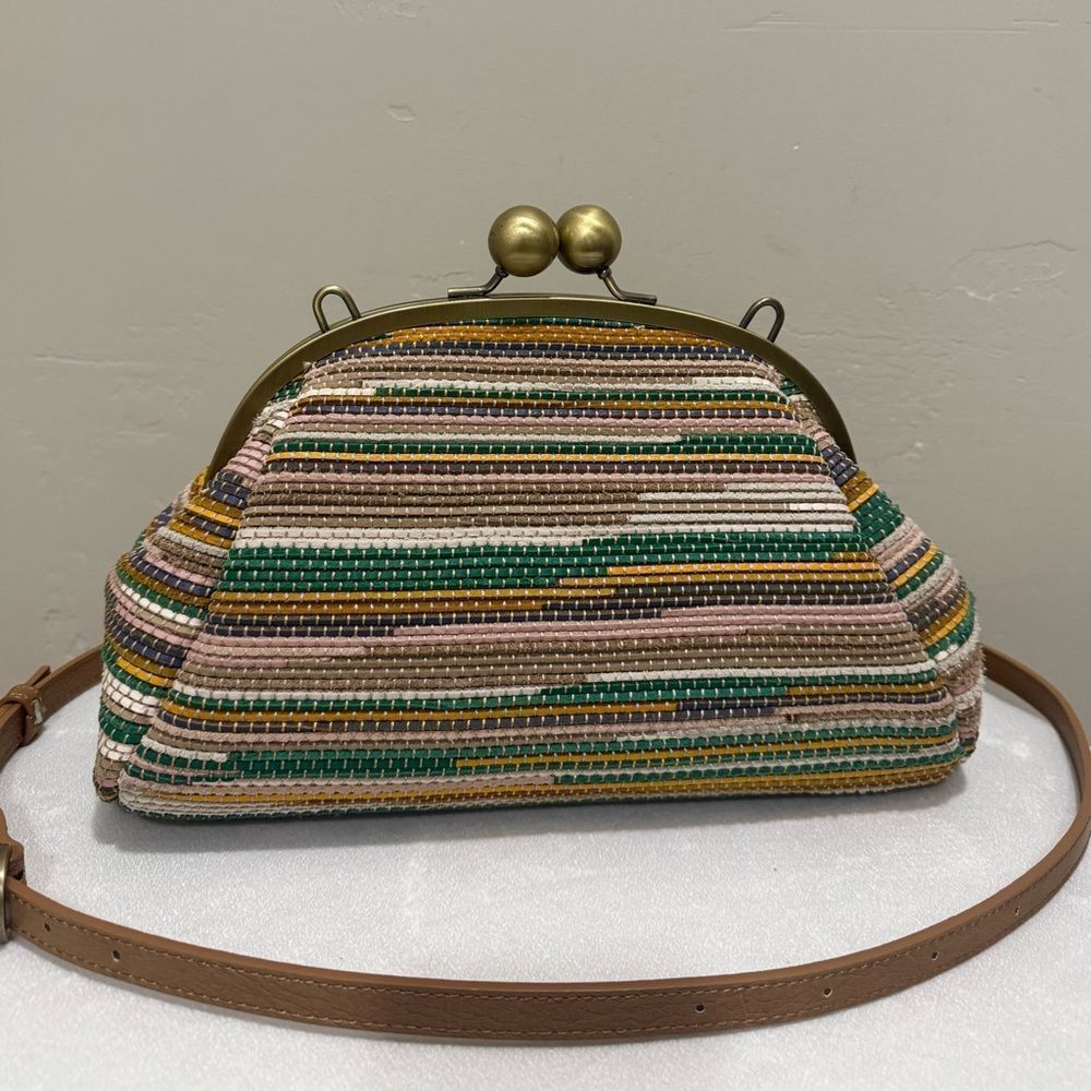Colorful Woven Leather Handmade Retro Style Kisslock Frame Handbag, Crossbody